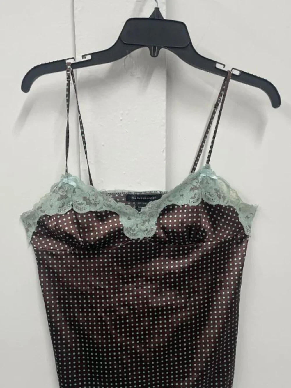 Polka Dot Lace Trim Camisole Tank Top | Adjustable Spaghetti Strap